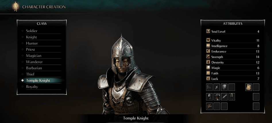a screenshot of the game Demon Souls that shows the character creation screen