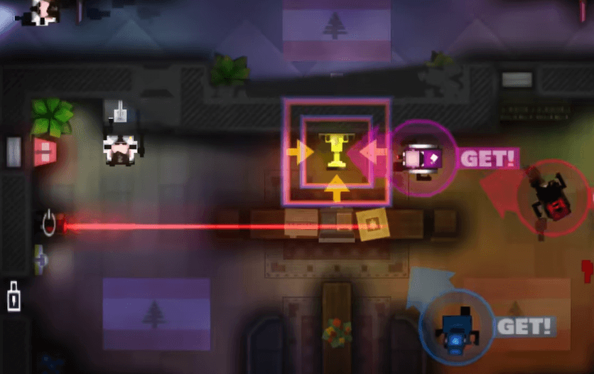 A screenshot of the game depicting several characters attempting to reach a yellow trophy