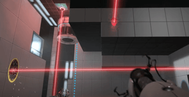 A screenshot of the game showing lasers opening portals